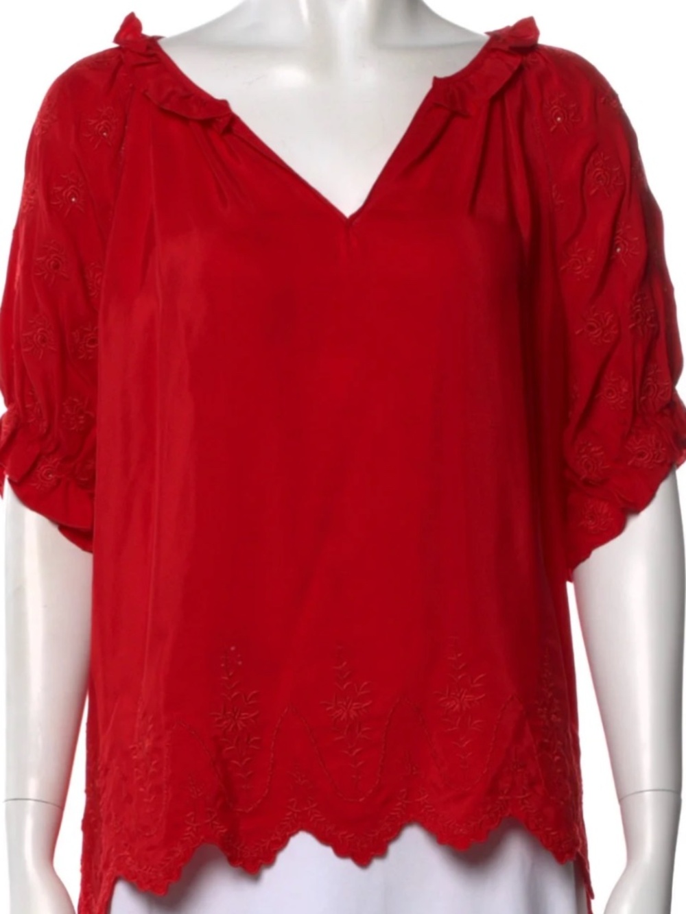 The Great Brand Red Silk Short Sleeve Blouse, Top Size 2